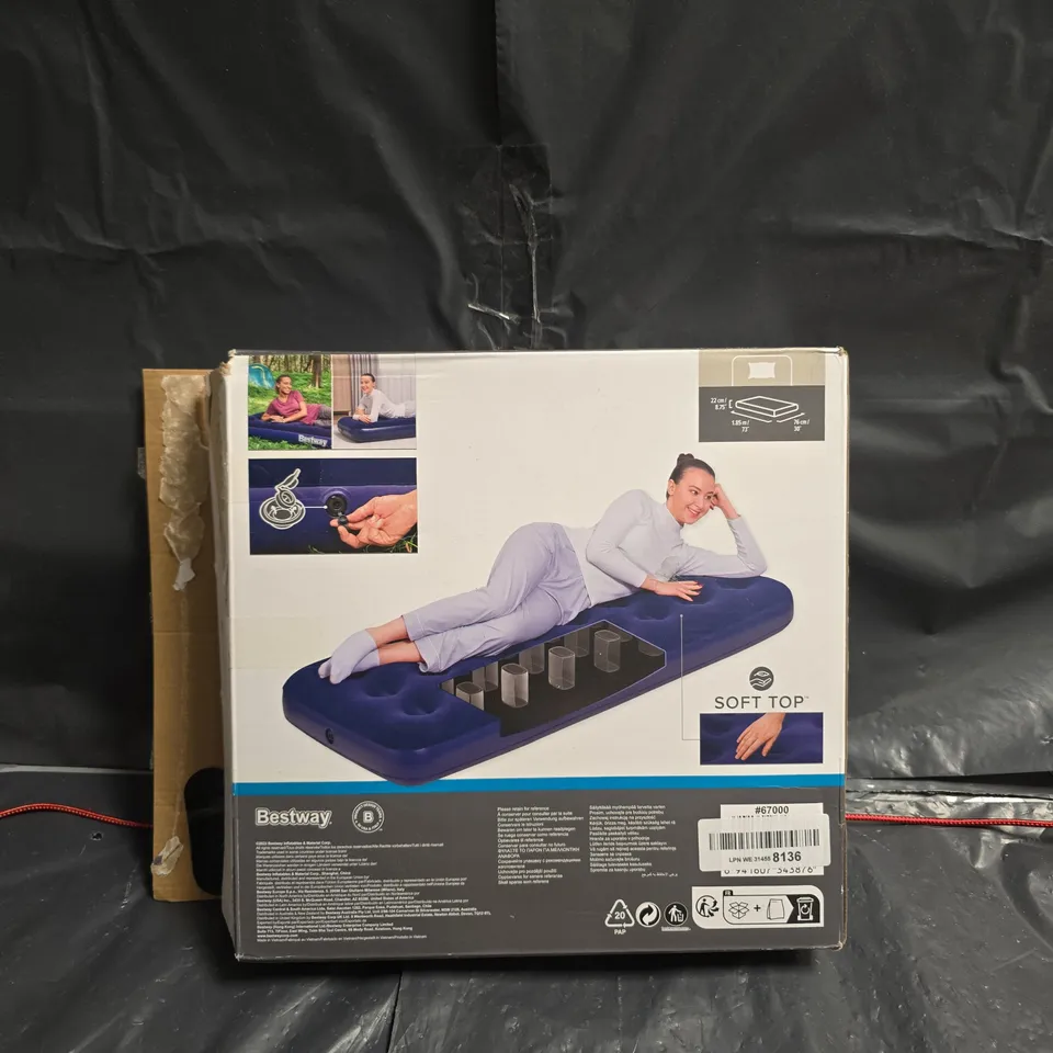 BESTWAY SOFT TOP INFLATABLE AIR MATTRESS – CAMPING BED, 22 CM THICK 