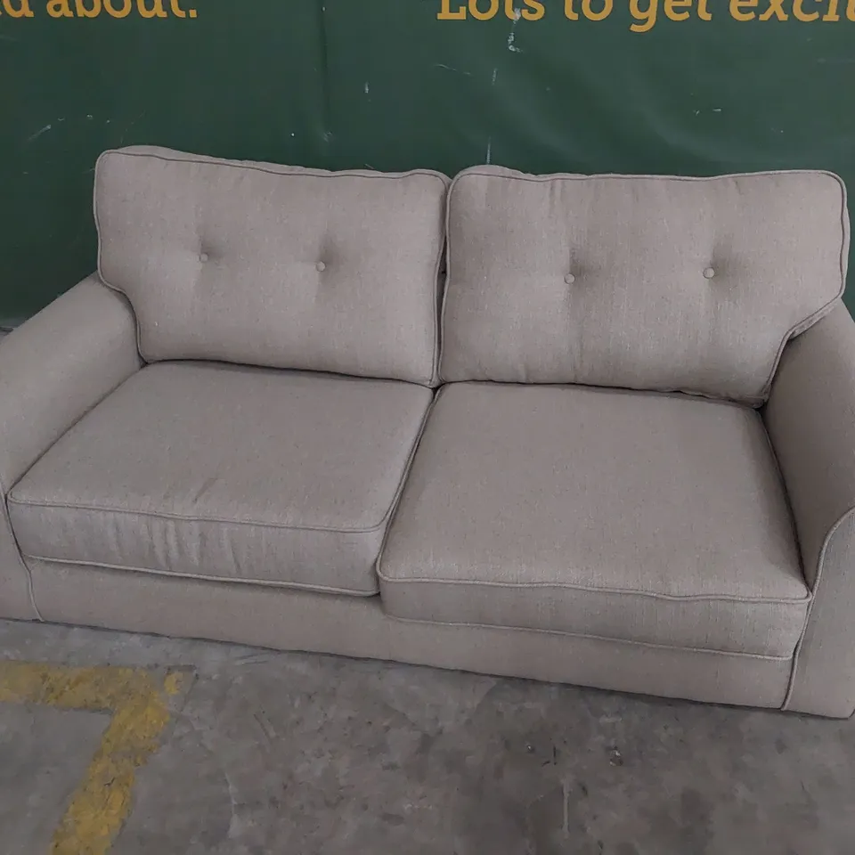 DESIGNER TWO SEATER SOFA FAWN FABRIC 
