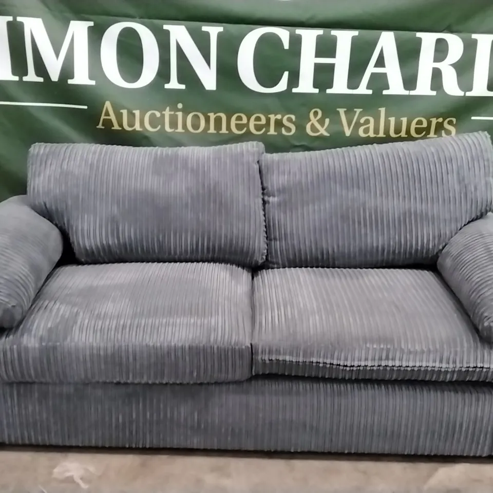 QUALITY DESIGNER 3 SEATER SOFA - GREY RIBBED SUADE