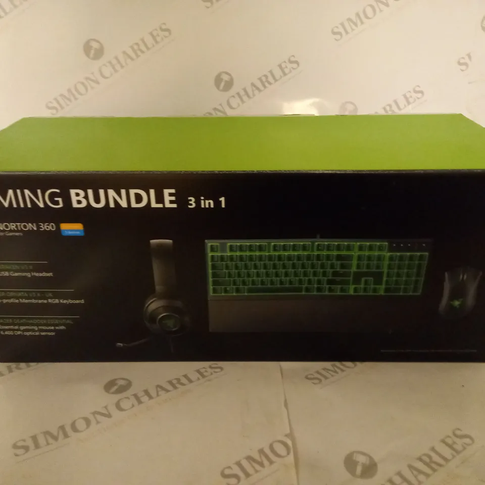 BRAND NEW BOXED RAZER GAMING BUNDLE 3 IN 1 TO INCLUDE USB GAMING HEADSET, MEMBRANE RGB KEYBOARD AND ESSENTIAL GAMING MOUSE