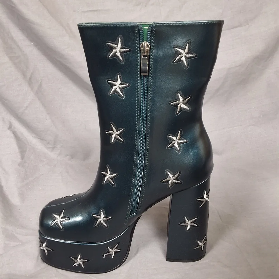 KOI DREAMS OF MOONCRAFT TEAL HEELED BOOTS IN BLACK- UK 6 