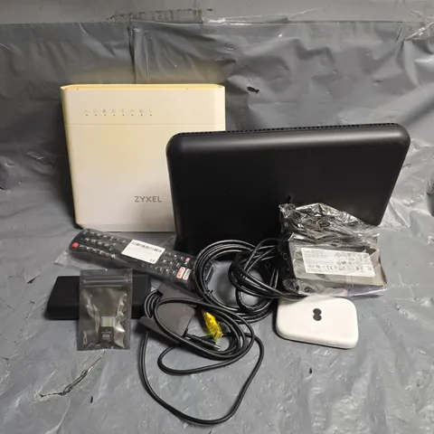 APPROXIMATELY 10 ASSORTED ELECTRICAL PRODUCTS & ACCESSORIES TO INCLUDE ROUTERS, REMOTE, CABLES ETC