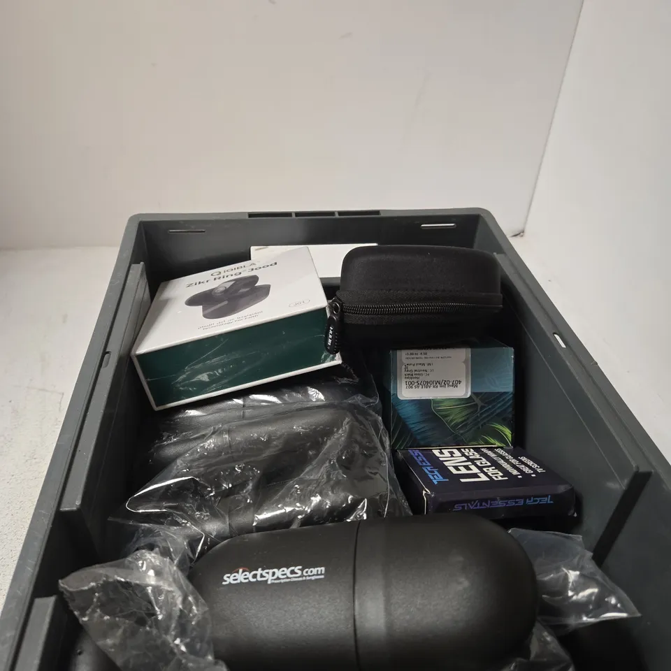 APPROXIMATELY 15 ASSORTED ITEMS INCLUDING GLASSES CASES , LENS WIPES AND ZIKR RING JOOD 