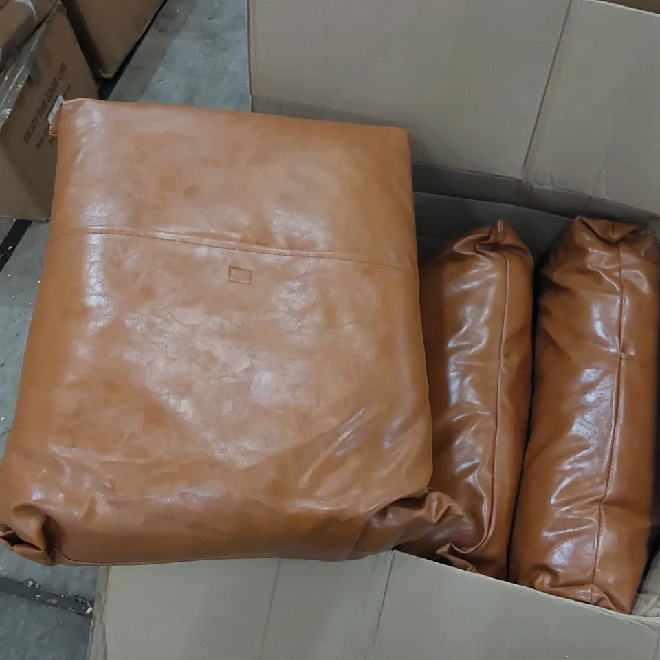 BOXED FAUX LEATHER LIGHT BROWN SOFA (2 BOXES)