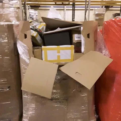 PALLET CONTAINING ASSORTED HOUSEHOLD PRODUCTS INCLUDING HEATER, LARGE PLANTER, OUTDOOR STORAGE BOX UNIT, CHRISTMAS DECOR ETC 