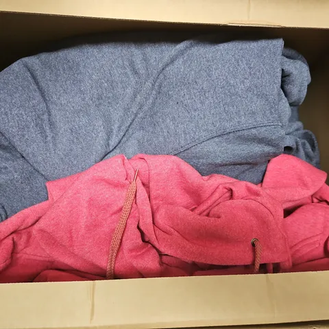 BOX OF ASSORTED HOODIES IN DIFFERENT SIZES AND COLOURS 