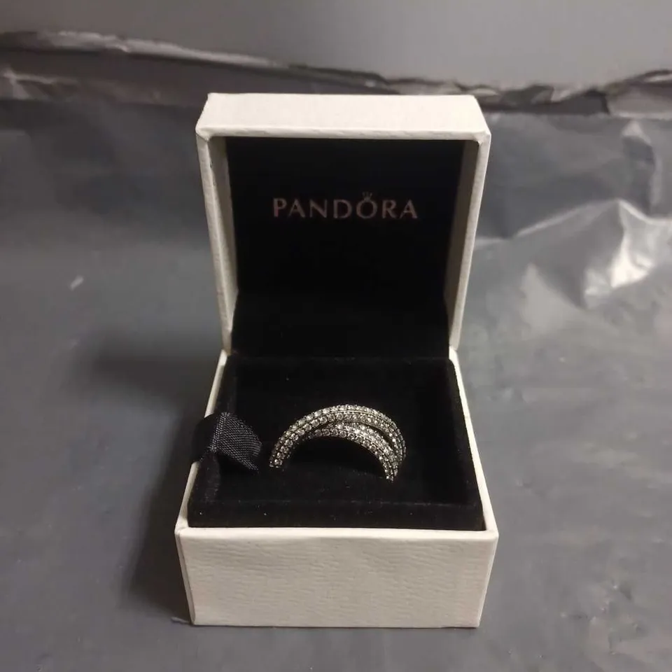 BOXED PANDORA SPARKLING TWISTED LINES RING 