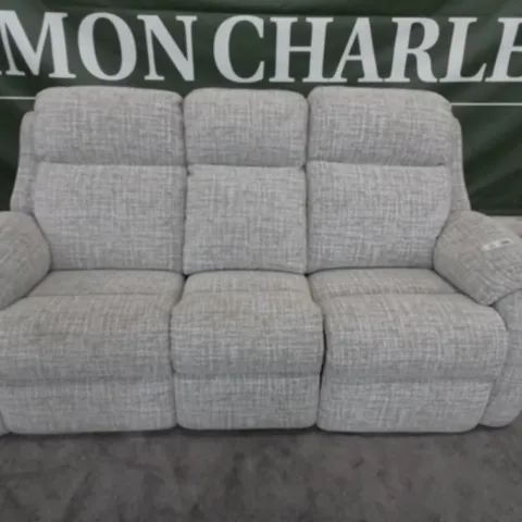 DESIGNER G PLAN MADE KINGSBURY SHORE OATMEAL FABRIC ELECTRIC RECLINING THREE SEATER SOFA