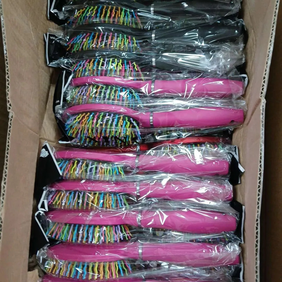 BOX OF APPROXIMATELY 50 HAIRBRUSHES IN ASSORTED COLOURS