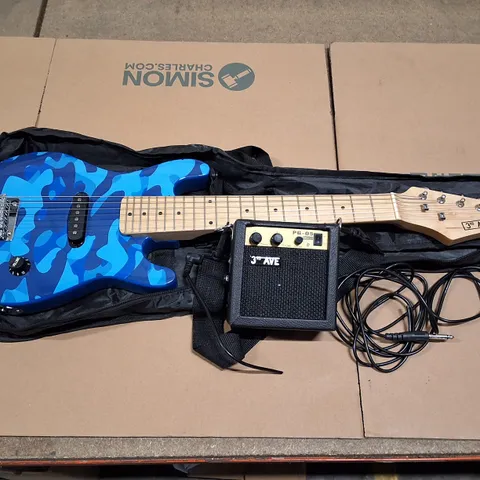 3RD AVE BLUE CAMOUFLAGE ELECTRIC GUITAR – WITH STRAP & MINI AMP