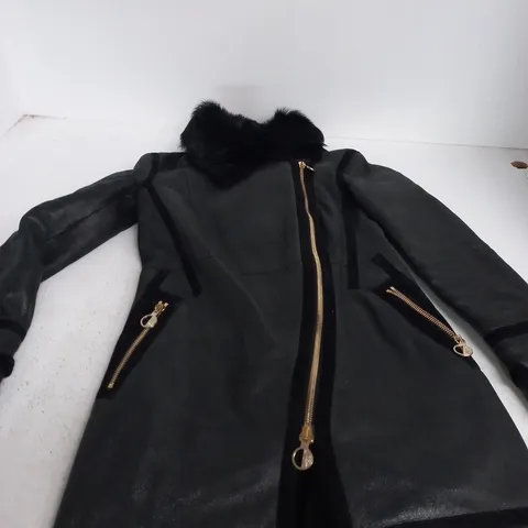 VERSACE COLLECTION COAT WITH REAL FUR COLLAR – UK 16