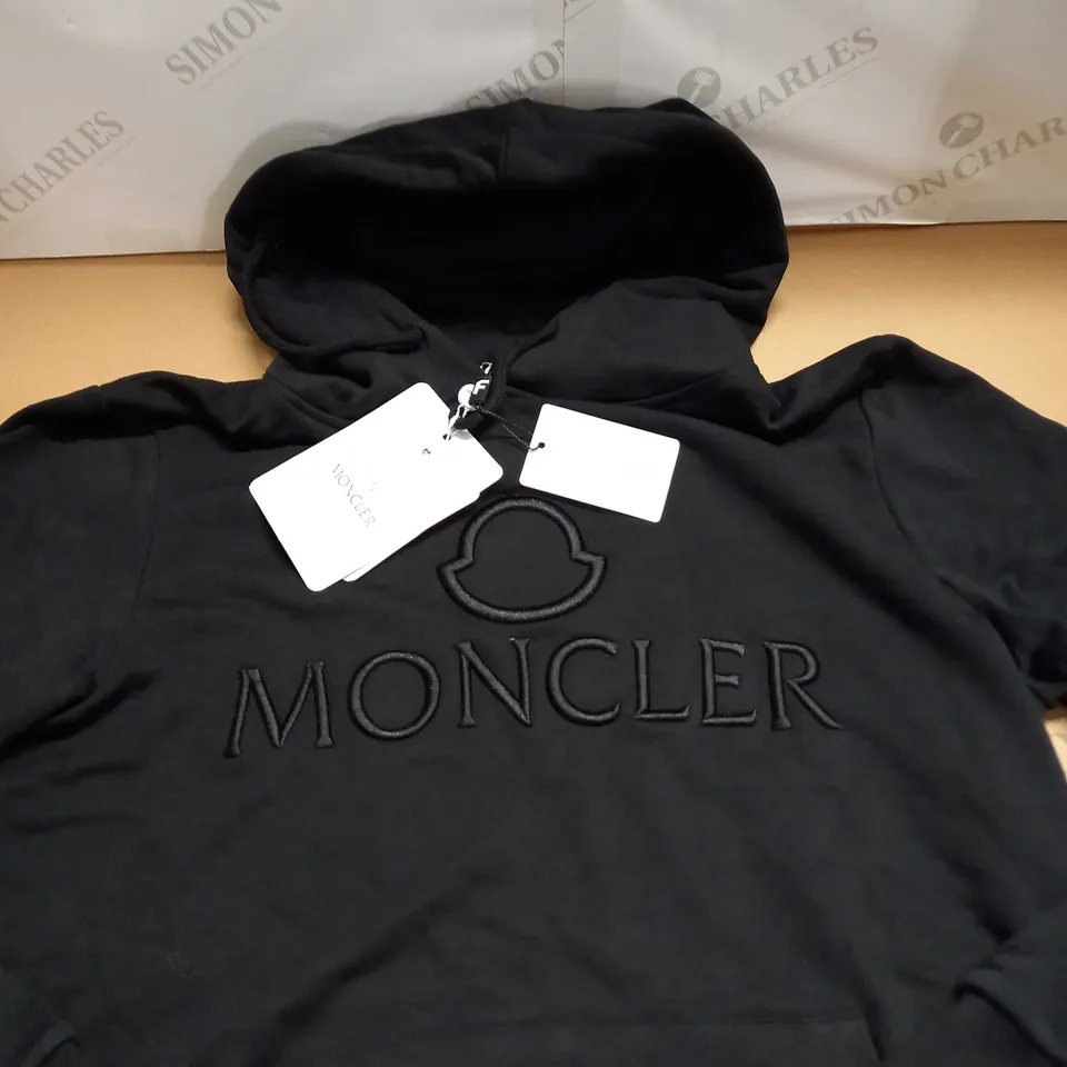 MONCLER LOGO HOODIE IN BLACK SIZE L