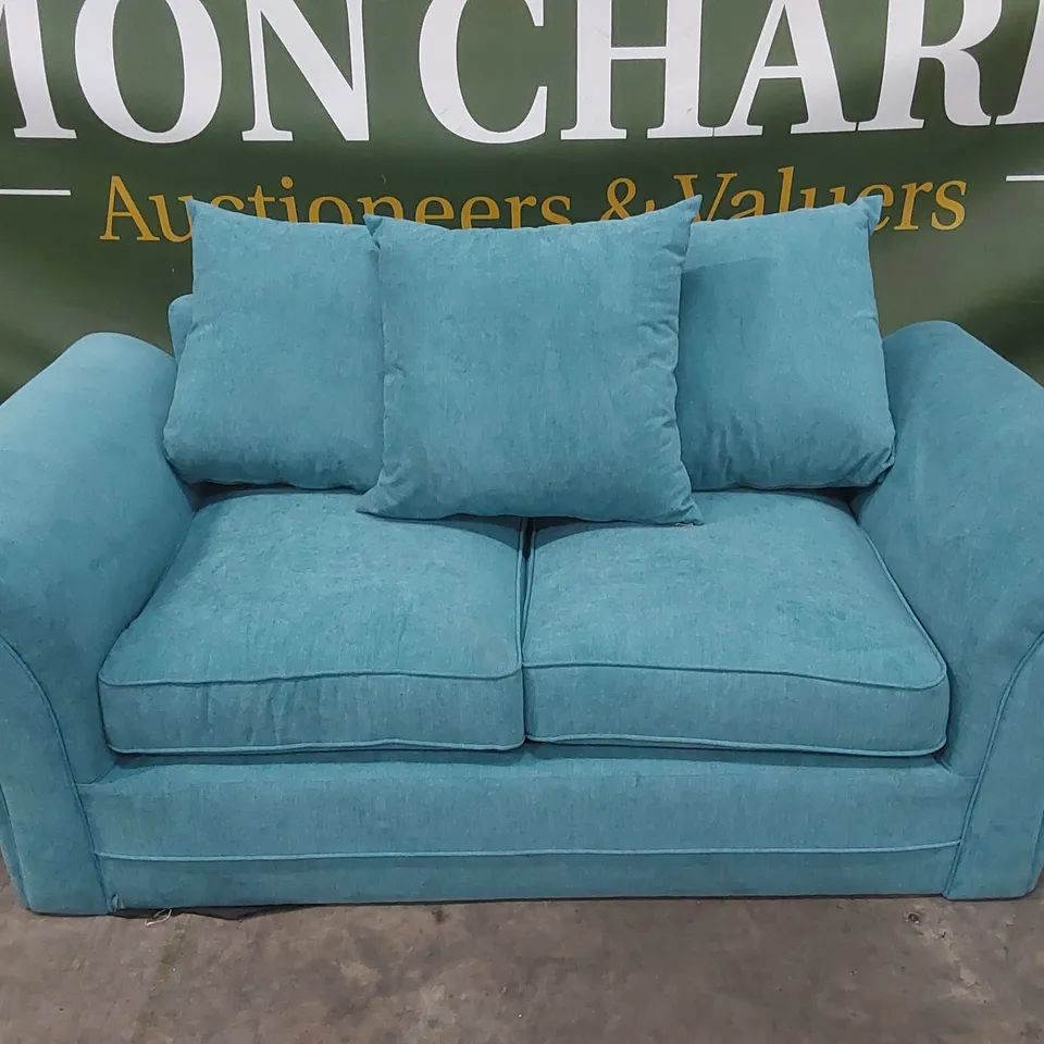 DURY 2 SEATER FABRIC SCATTER BACK SOFA - TEAL RRP £529