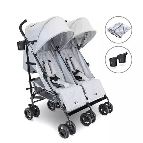 BOXED MY BABIIE MB12 LIGHTWEIGHT TWIN STROLLER - GREY - COLLECTION ONLY