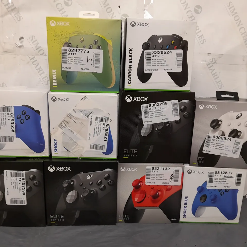 10 ASSORTED BOXED XBOX CONTROLLERS IN VARIOUS COLOURS AND TYPES TO INCLUDE XBOX ONE AND SERIES X