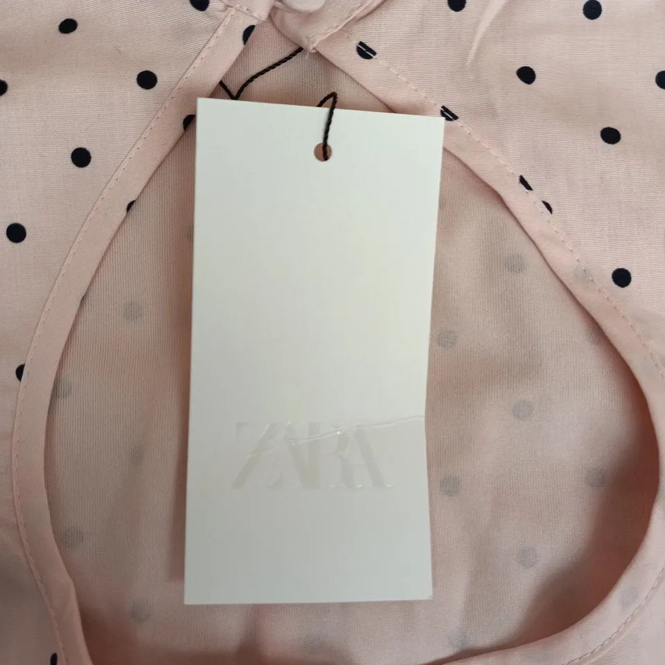 ZARA PINK POLKA DOT TOP WITH KEYHOLE NECK, UK 24 (XS)