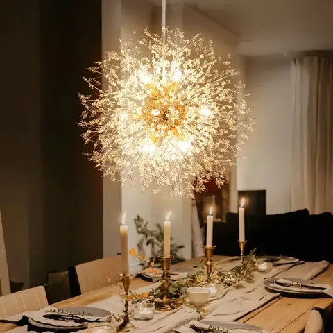 BOXED DANDELION 12-LIGHT SPUTNIK CRYSTAL CHANDELIER STARBURST SUNBURST CEILING LIGHT (1 BOX)