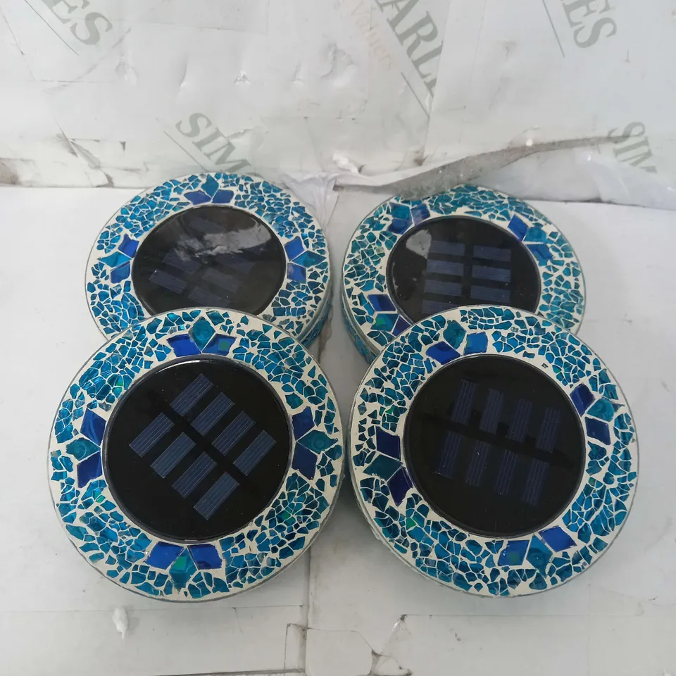 BOXED BELL & HOWELL SET OF 4 GLASS MOSAIC DESIGN SOLAR DISK LIGHTS