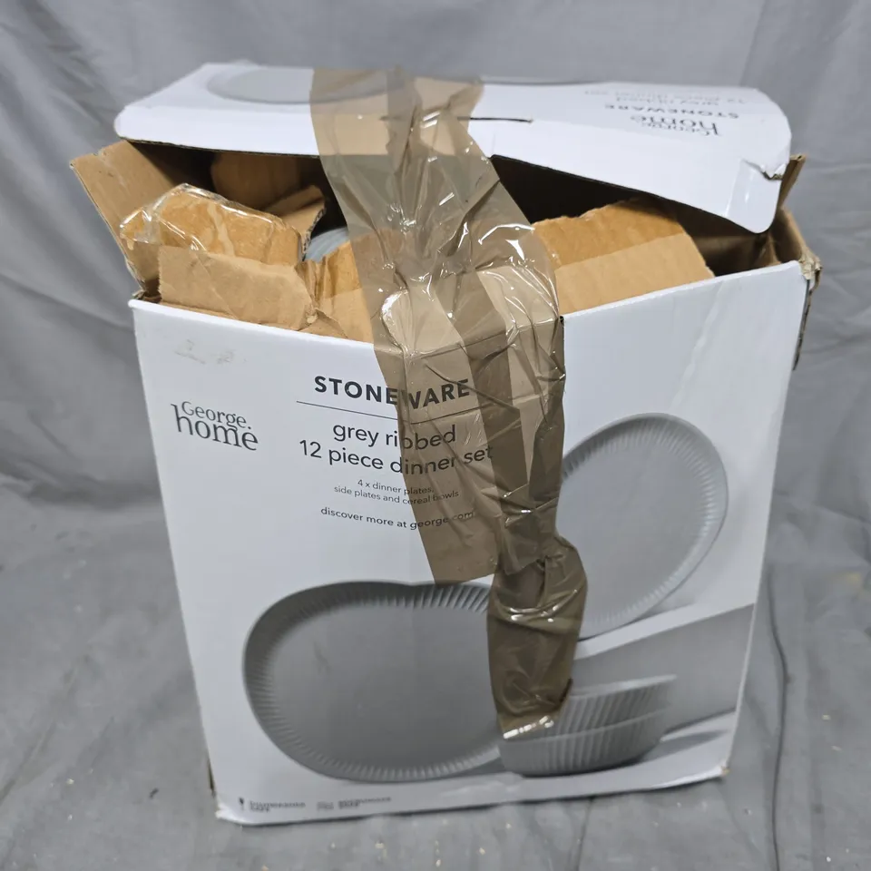 HOME GREY RIBBED DINNER SET 