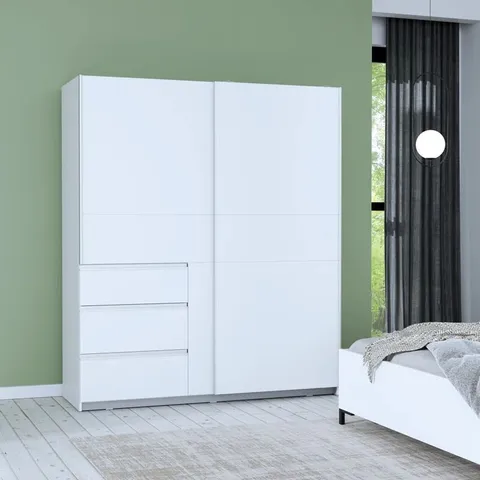 BOXED KAVALLI 2 DOOR WARDROBE - WHITE (3 BOXES)