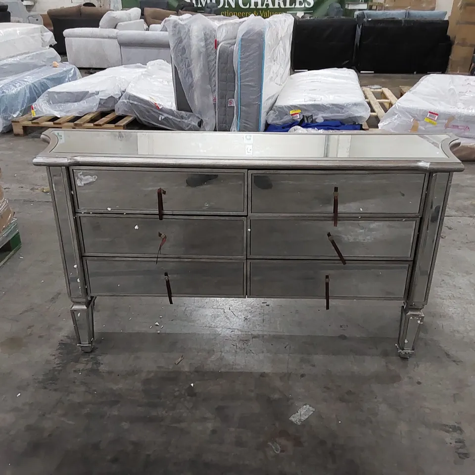 DESIGNER MIRRORED 6-DRAWER CHEST OF DRAWERS 