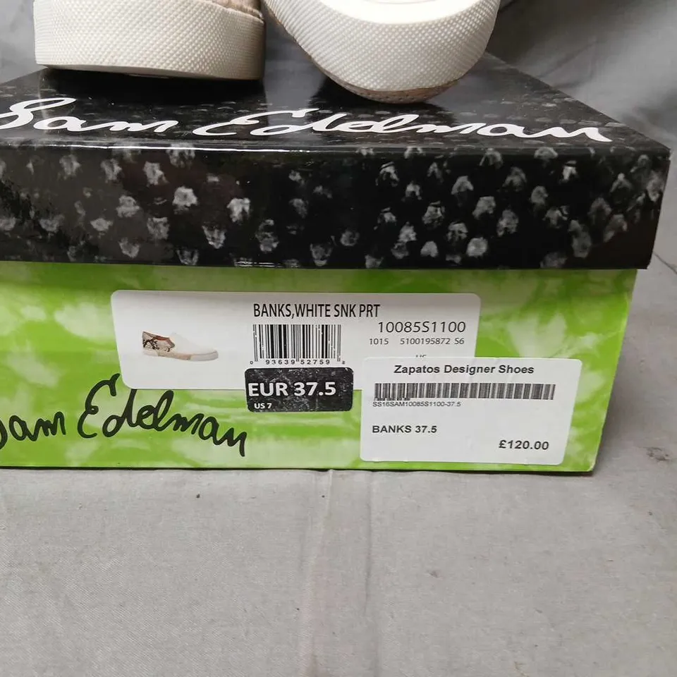 SAM EDELMAN BANKS WHITE SNAKE PRINT SLIP-ON SHOES – EU 37.5 (US 7) – BOXED