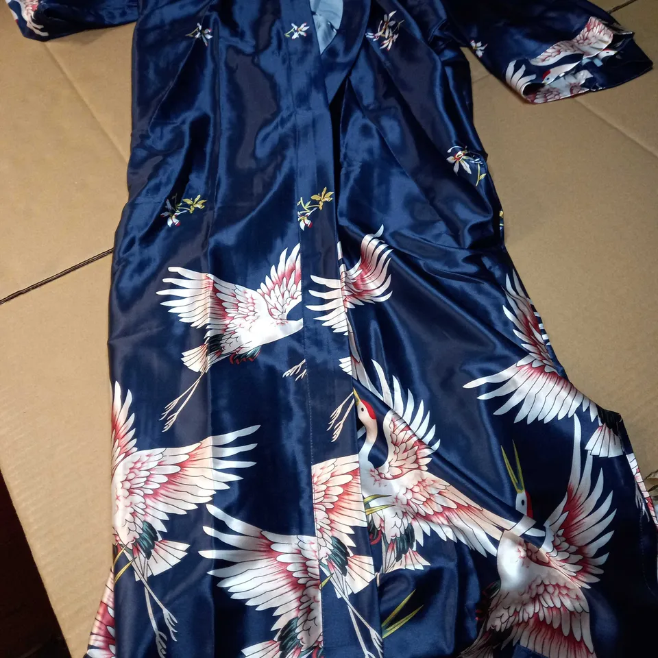 DESIGNER NAVY SATIN/BIRD PRINT LIGHT WEIGHT DRESSING GOWN