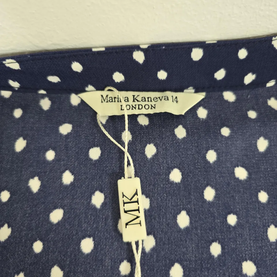 MARIA KANEVA NAVY BLUE POLKA DOT BLOUSE – UK 14