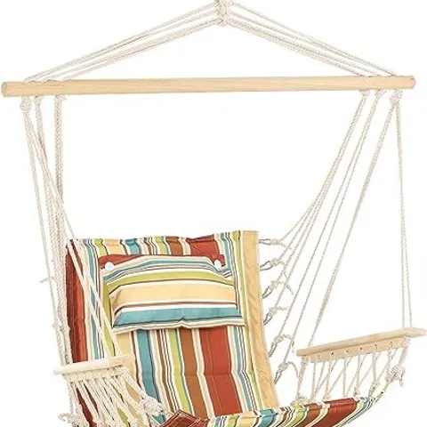 BOXED OUTSUNNY HANGING HAMMOCK CHAIR SWING CHAIR THICK ROPE FRAME SAFE WIDE SEAT INDOOR OUTDOOR HOME, PATIO, YARD, GARDE SPOT STYLISH MULTI-COLOR STRIPE