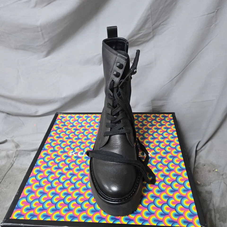 KURT GEIGER MATILDA LACE UP BLACK LEATHER COMBAT BOOTS – PLATFORM SOLE SIZE 38