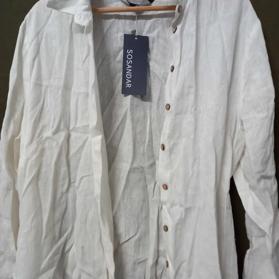 SOSANDER LINEN BELTED SHIRT DRESS IN WHITE - SIZE 18