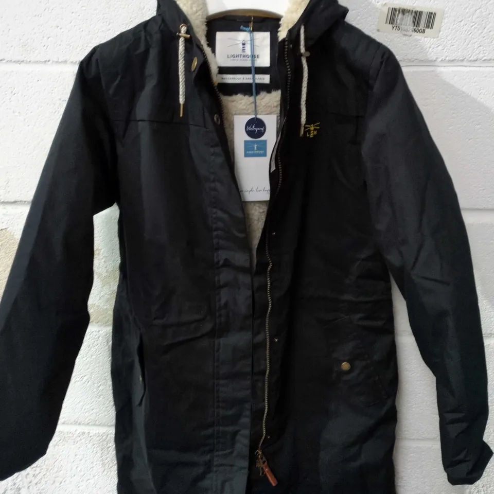 LIGHTHOUSE ABIGAIL WATERPROOF BLACK PARKA JACKET WITH FAUX FUR HOOD SIZE 10