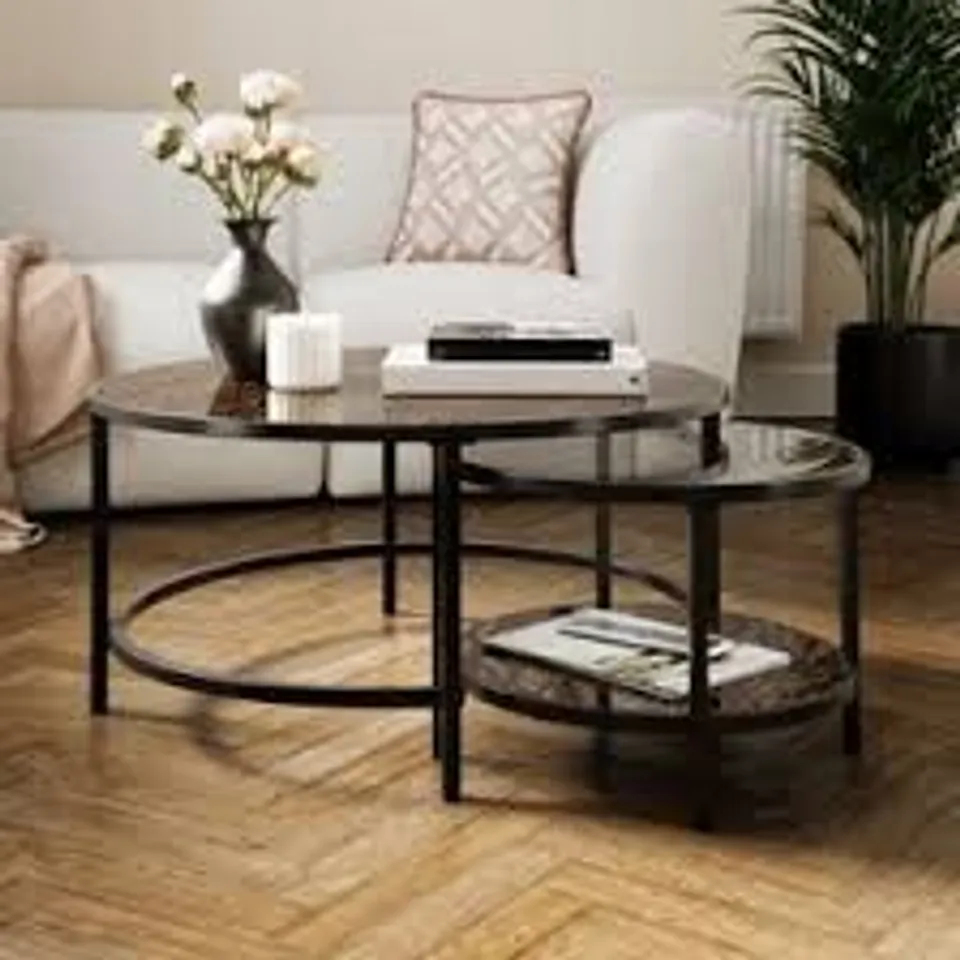 BOXED SOFIA ROUND COFFEE TABLES - TORTOISESHELL PRINT (1 BOX)