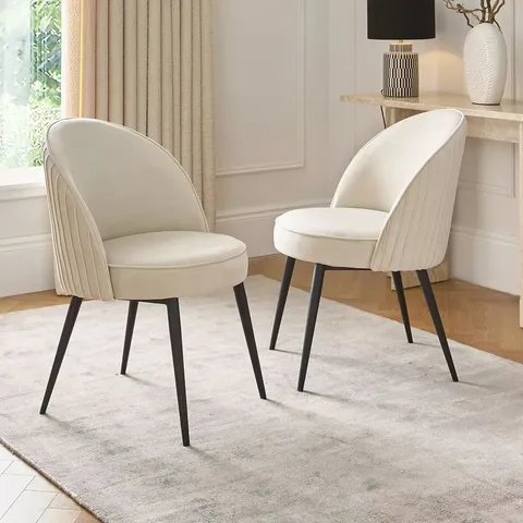 BOXED MIA PAIR OF PLEATED DINING CHAIRS - CHAMPAGNE