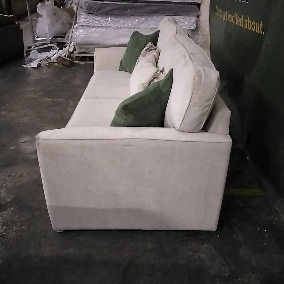 QUALITY DESIGNER CREAM FABRIC UPHOLSTERED 3 SEATER SOFA 