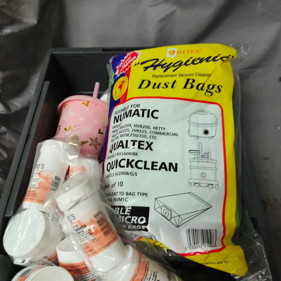 APPROXIMATELY 15 ASSORTED ITEMS INCLUDING FIRE PROTECTION COATING , DUST BAGS AND CLEAR IT WINE TREATMENT 