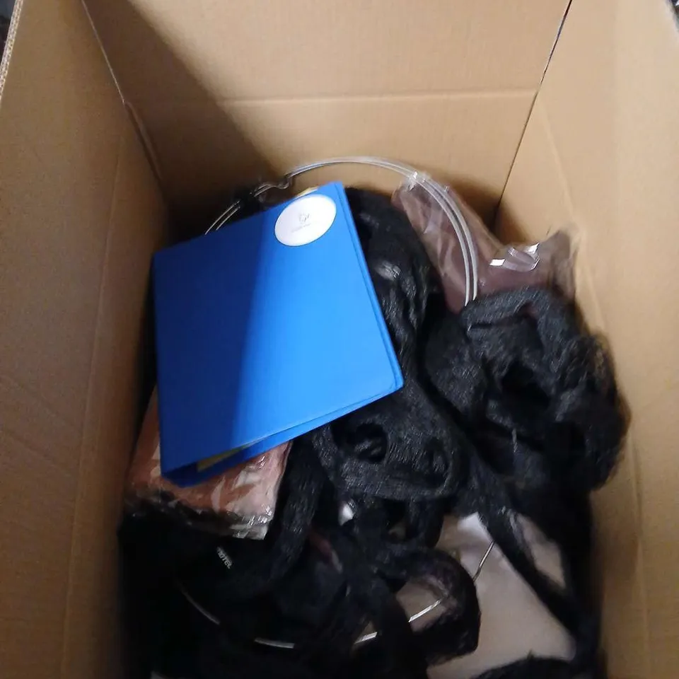 BOX OF ASSORTED HOUSEHOLD ITEMS INCLUDING TUFF PETS HEAVY DUTY DOG WASTE BAGS AND 3 PACK TERRY TEA TOWELS