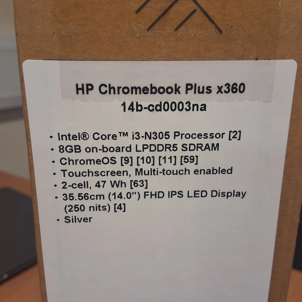 BOXED HP CHROMEBOOK PLUS X360 CORE I3 LAPTOP IN SILVER - 14B-CD0003NA