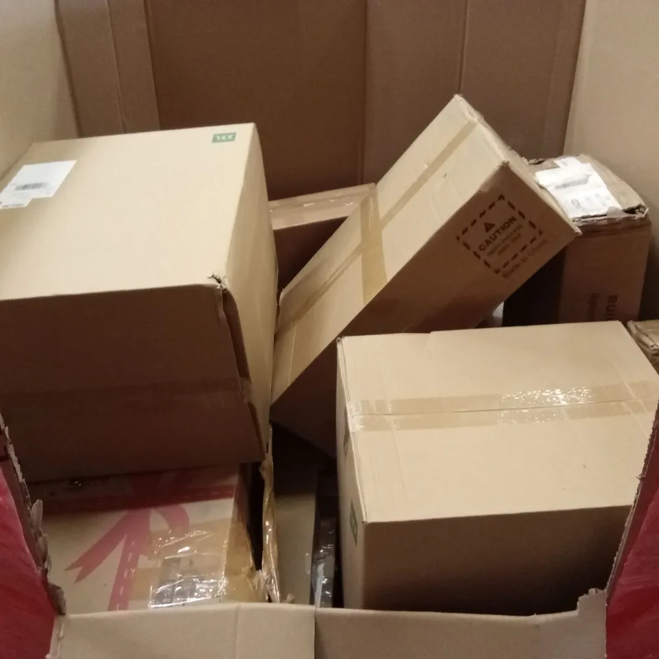 PALLET OF ASSORTED HOUSEHOLD GOODS AND PRODUCTS TO INCLUDE; FRYING PAN, BOXED FURNITURE, ADULT INCONTINENCE PANTS ETC