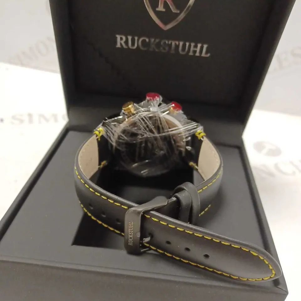 RUCKSTUHL BLACK TRIPLE DIAL LEATHER STRAP WRISTWATCH