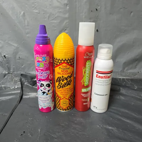 APPROXIMATELY 10 ASSORTED AEROSOLS TO INCLUDE FOAMING SOAP , HAIRSPRAY , ETC 
