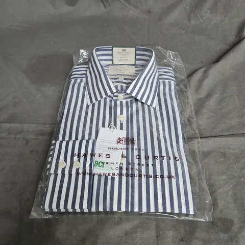 HAWES & CURTIS ST JAMES SIM FIT NON-IRON SEMI CUTAWAY COLLAR SINGLE CUFF SHIRT IN NAVY & WHITE SIZE 15.5/34