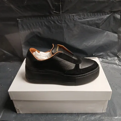 RUSSELL & BROMLEY BLACK LEATHER SLIP-ON TRAINERS -  EU 38