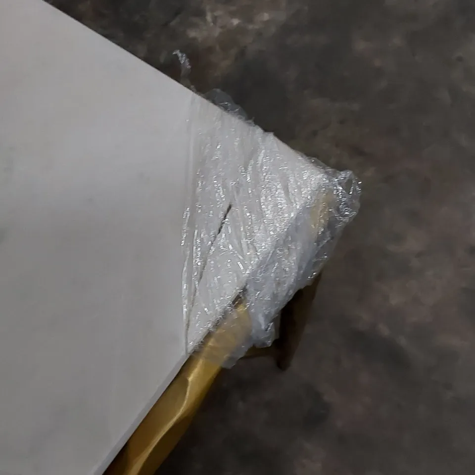 DESIGNER WHITE MARBLE SIDE TABLE WITH GOLD METAL FRAME 