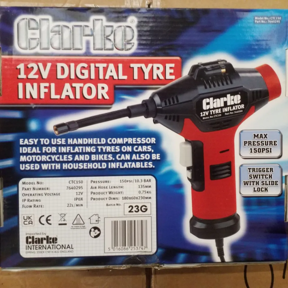 BOXED CLARKE CTC150 12V DIGITAL TYRE INFLATOR