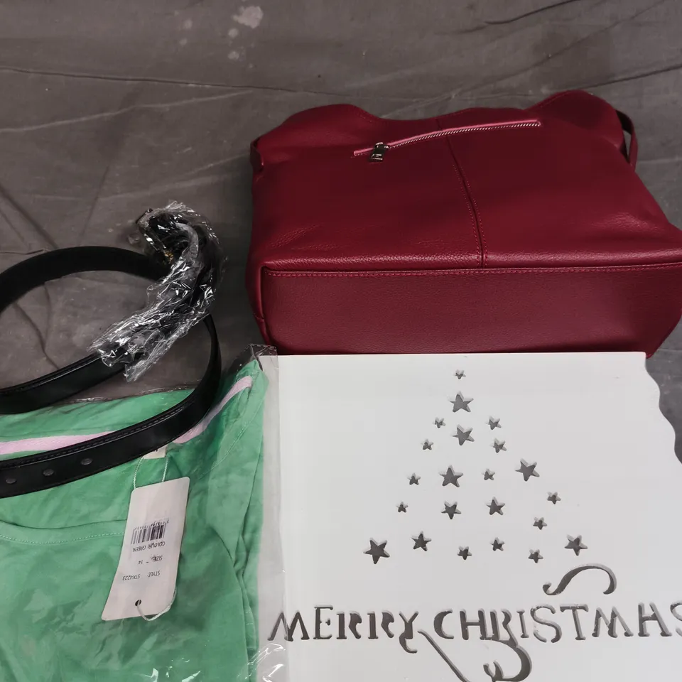 APPROXIMATELY 10 ASSORTED HOUSEHOLD PRODUCTS TO INCLUDE HANDBAG, CLOTHING, HOME DÉCOR ETC 