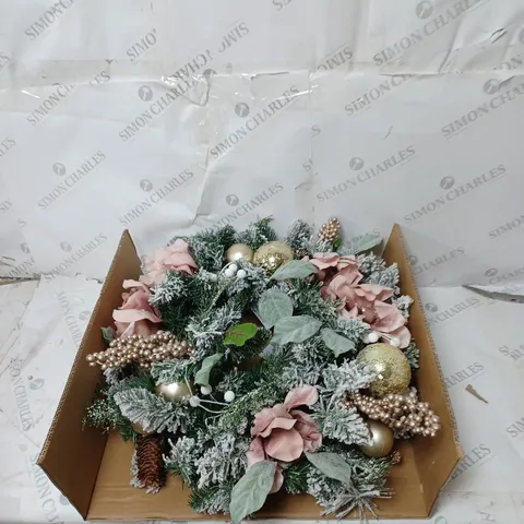 FROSTED ROSE PRE-LIT FESTIVE WREATH