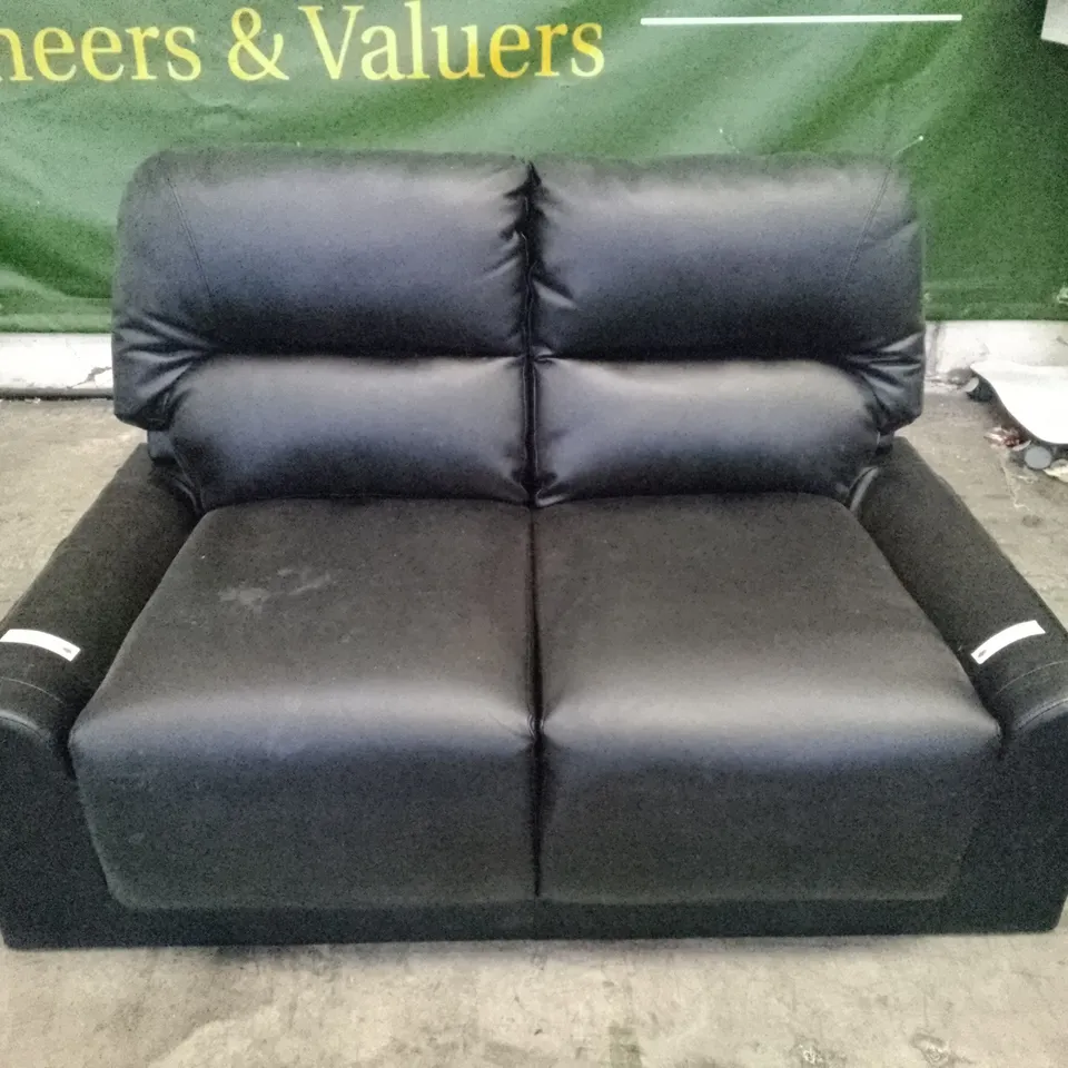 QUALITY DESIGNER KENTON SMALL 2 SEATER SOFA - BLACK LEATHER