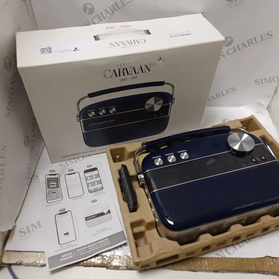 BOXED SAREGAMA CARAVAN FM/AM RADIO/AMP WITH BLUETOOTH, USB AND AUX IN. WITH ARIAL, REMOTE CONTROL AND INSTRUCTIONS