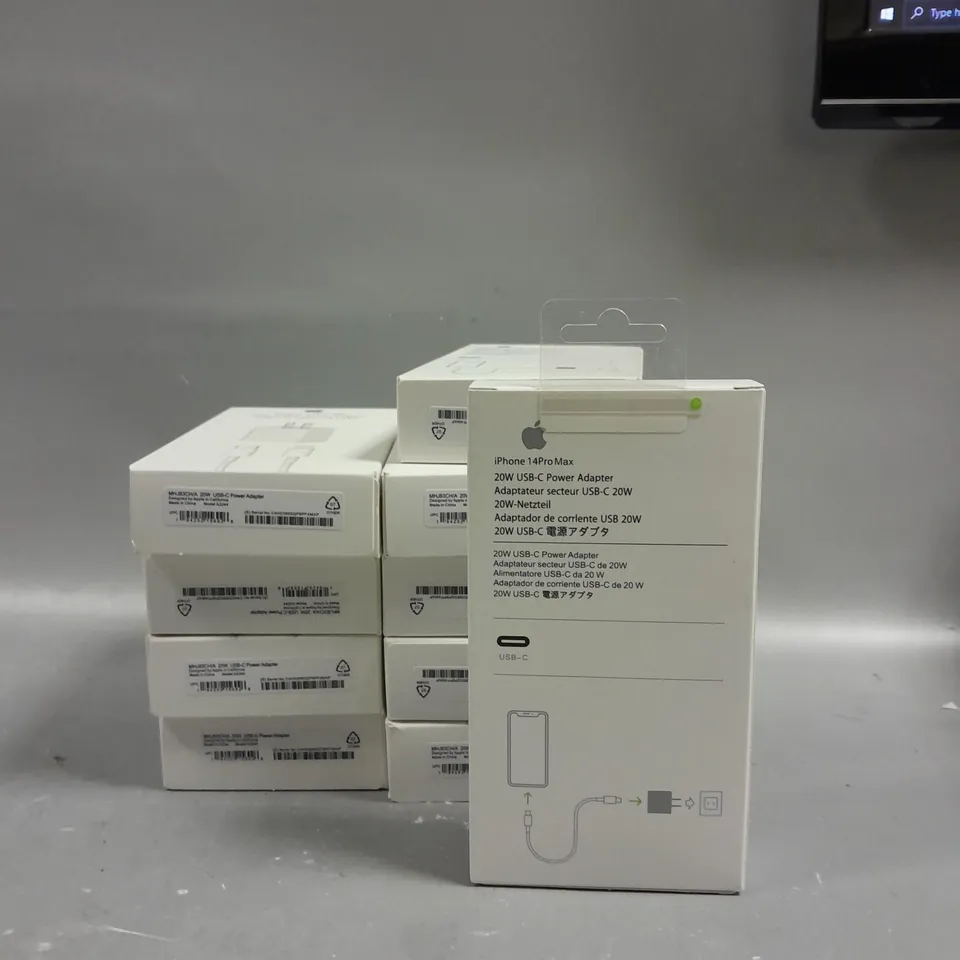 LOT OF 10 APPLE IPHONE CHARGERS 20W USB-C POWER ADAPTER USB-C TO LIGHTNING CABLE